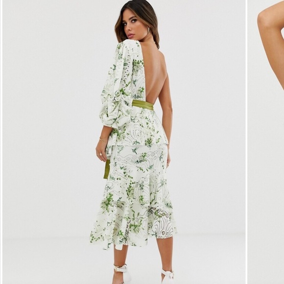 NWT ASOS one shoulder cut work floral print dress with belt - Picture 2 of 9
